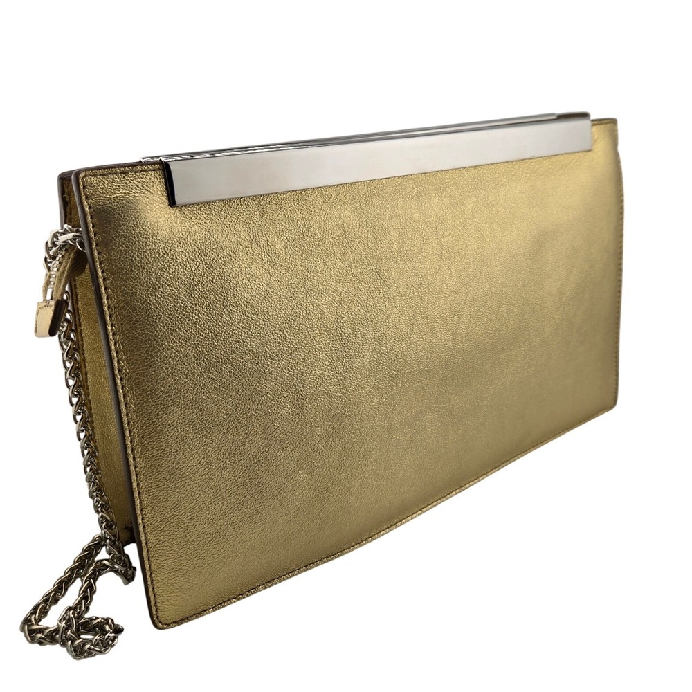 Saint Laurent Luteia Gold Metallic Leather Clutch Bag with Chain COA - Picture 2 of 11